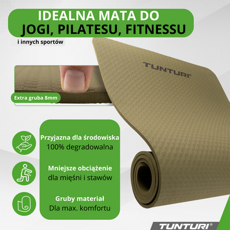 Fitness jóga Crossfit Pilates Tunturi podložka na cvičení 8mm Khaki Army Green